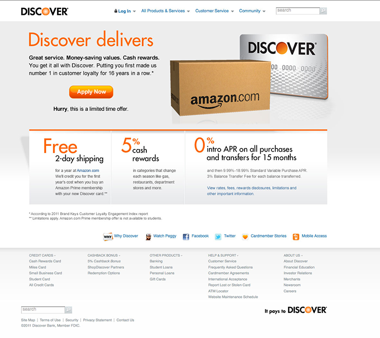 Discover Card Amazon campaign landing page