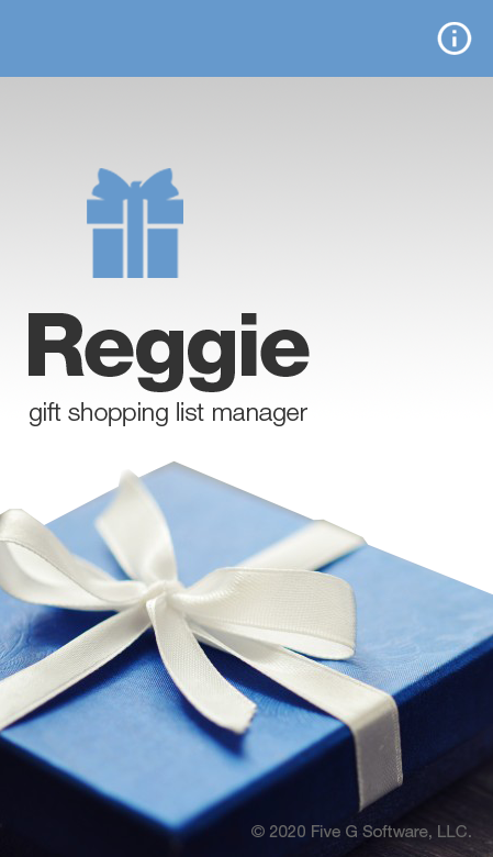 Reggie splash screen with gift icon, app name, and gift photography